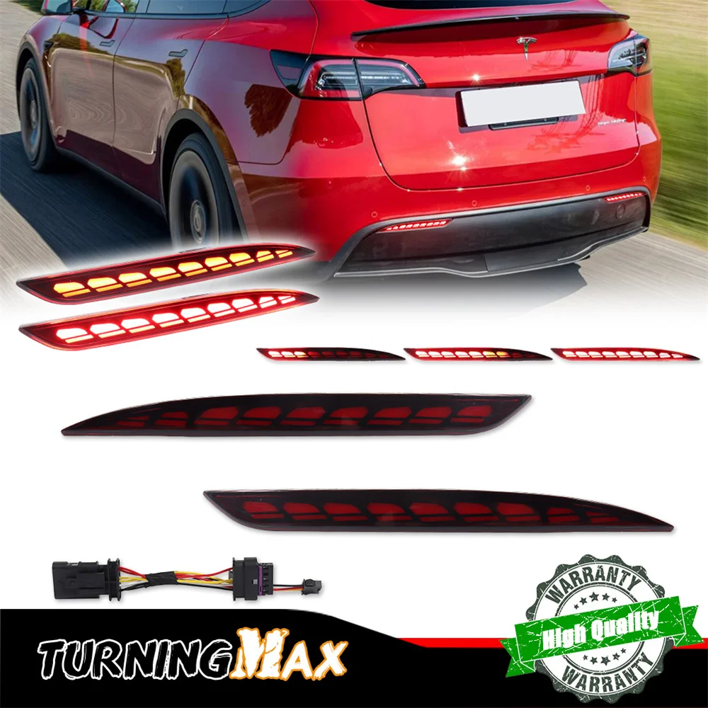 Red LED Car Rear Bumper Reflector Tail/Brake Lights Rear Fog Lights Sequential Turn Signal Lights For Tesla Model Y 2020-up 12V