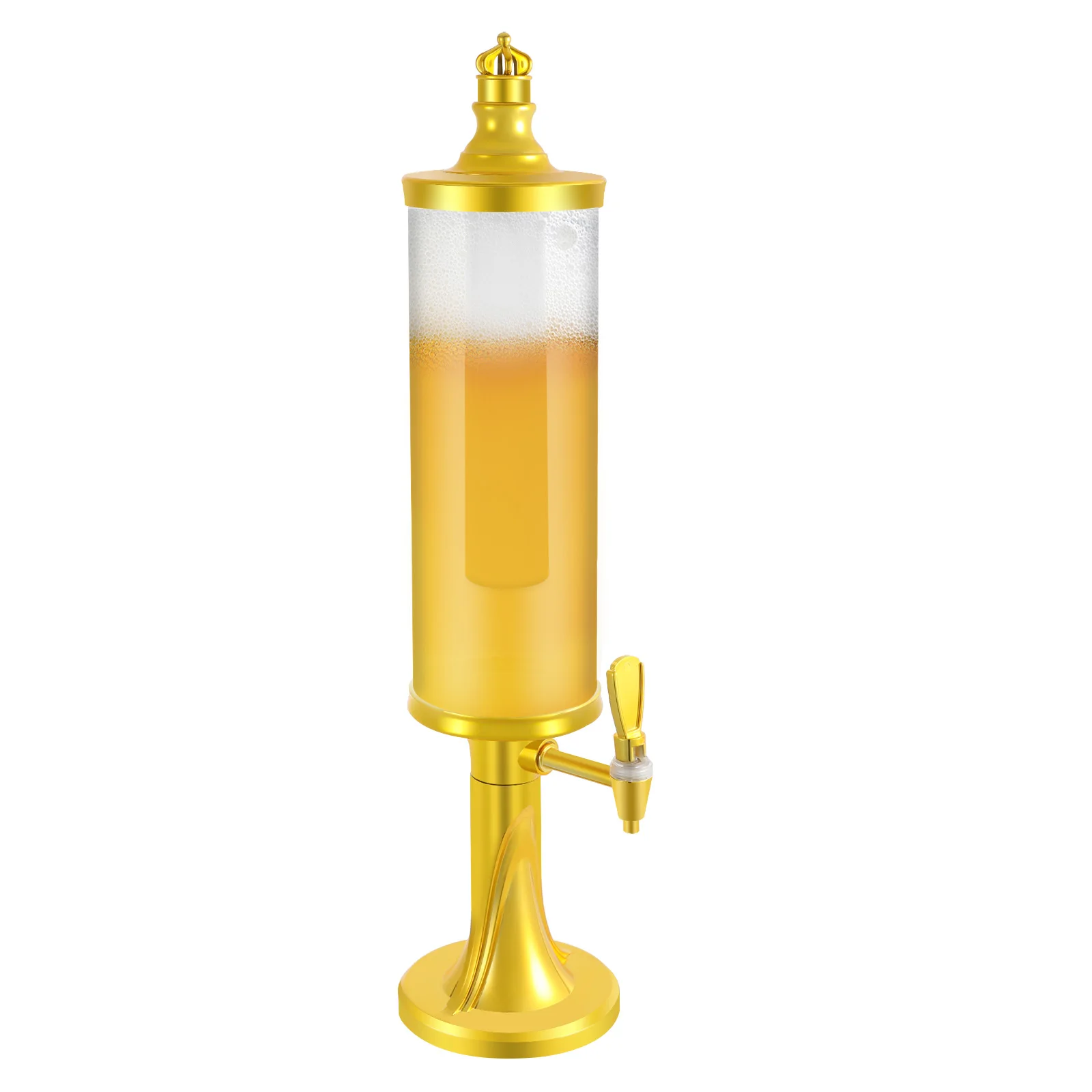 3L Beer Tower Beverage Dispenser with LED Colorful Shining Lights and Ice Tube, 5.9x27.5in, PET & ABS, Gold, for Home, Bar, Party, Gameday