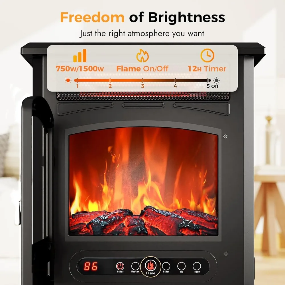 Freestanding Infrared Electric Fireplace with 3D Flame Effect Heater