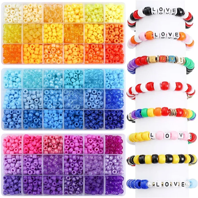 Kit de fabrication de perles de poney pour bracelets d'amitié, 18 couleurs, ensemble de perles Kandi, 1350 pièces en plastique arc-en-ciel, fabrication de bijoux en vrac, artisanat de cheveux