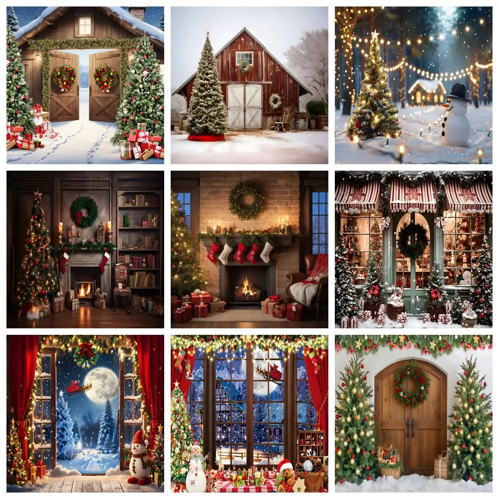 Christmas Backdrop for Photography 2024 Xmas Tree Gifts Fireplace Kids Portrait Family Party Photo Background Decor Photostudio