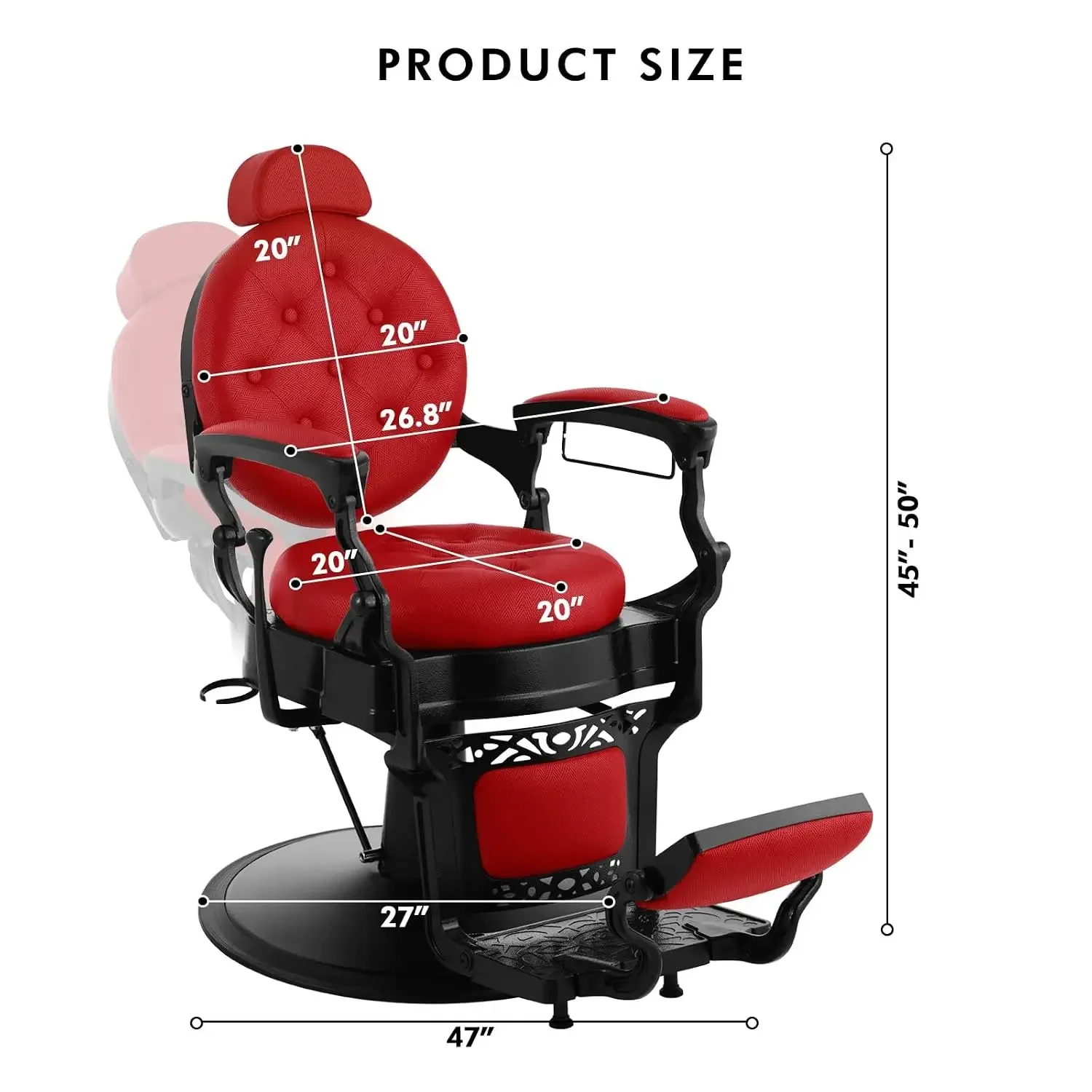 Retro Barber Chair Heavy Duty Vintage Barber Chairs (Red), Customized