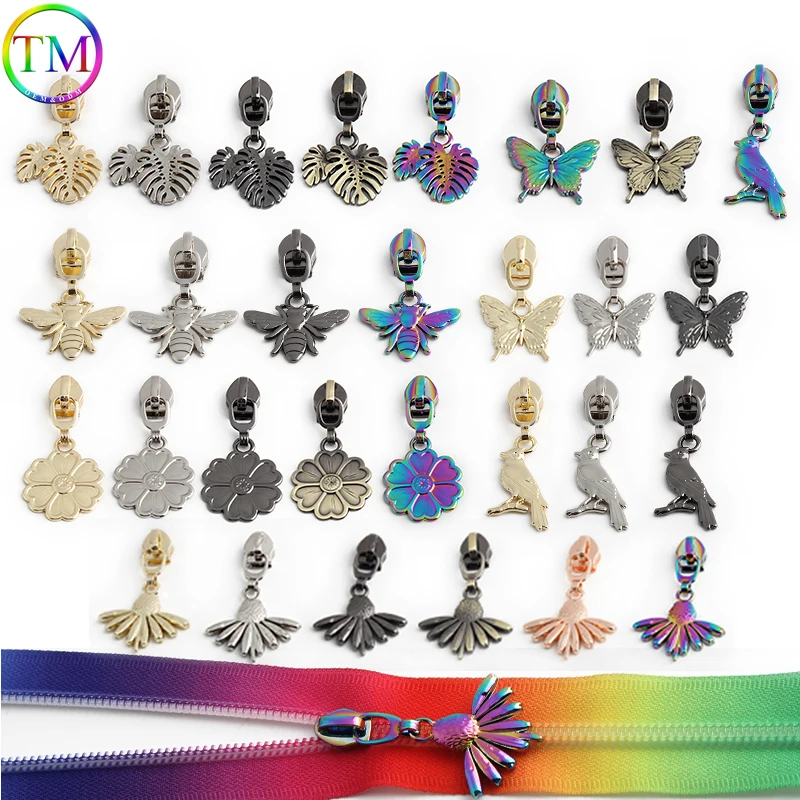 20/120PCS bird/bee/flower vzhled 5# silon kov na zip posuvníku pro DIY šicí řemeslo garment cestovní úložný pytle zip příslušenství