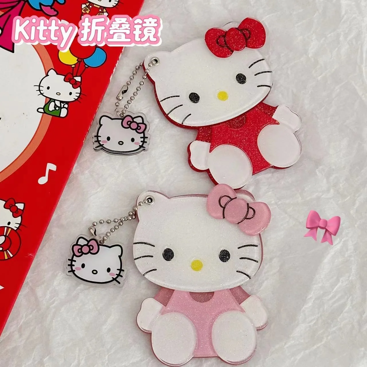 Kawaii HelloKittys Cartoon Fold Tinkering Mirror Portable Pupil Dormitory Journey Carry with One Cosmetic Mirror Festivals Gift