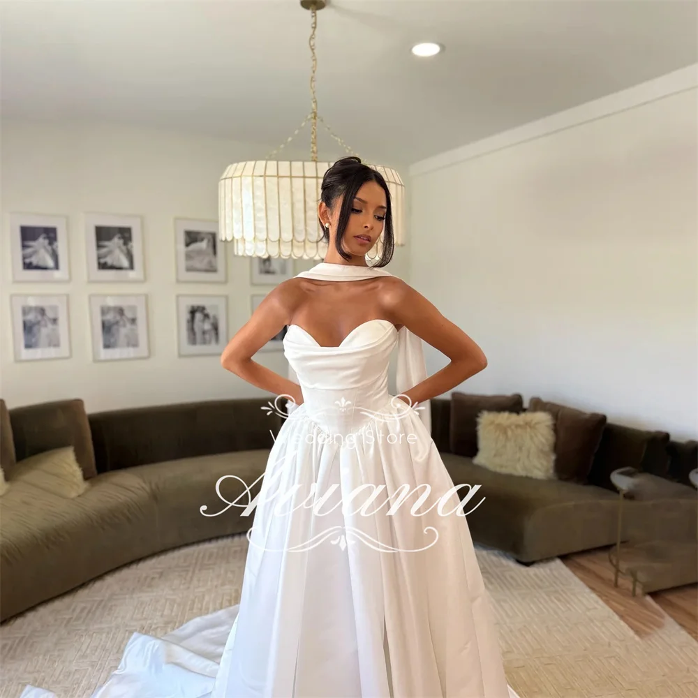 Aviana Customized Wedding Dress Bridal Gown Sweetheart Neckline Halter Design Satin Fabric Ball Gown Silhouette Long Train 2025