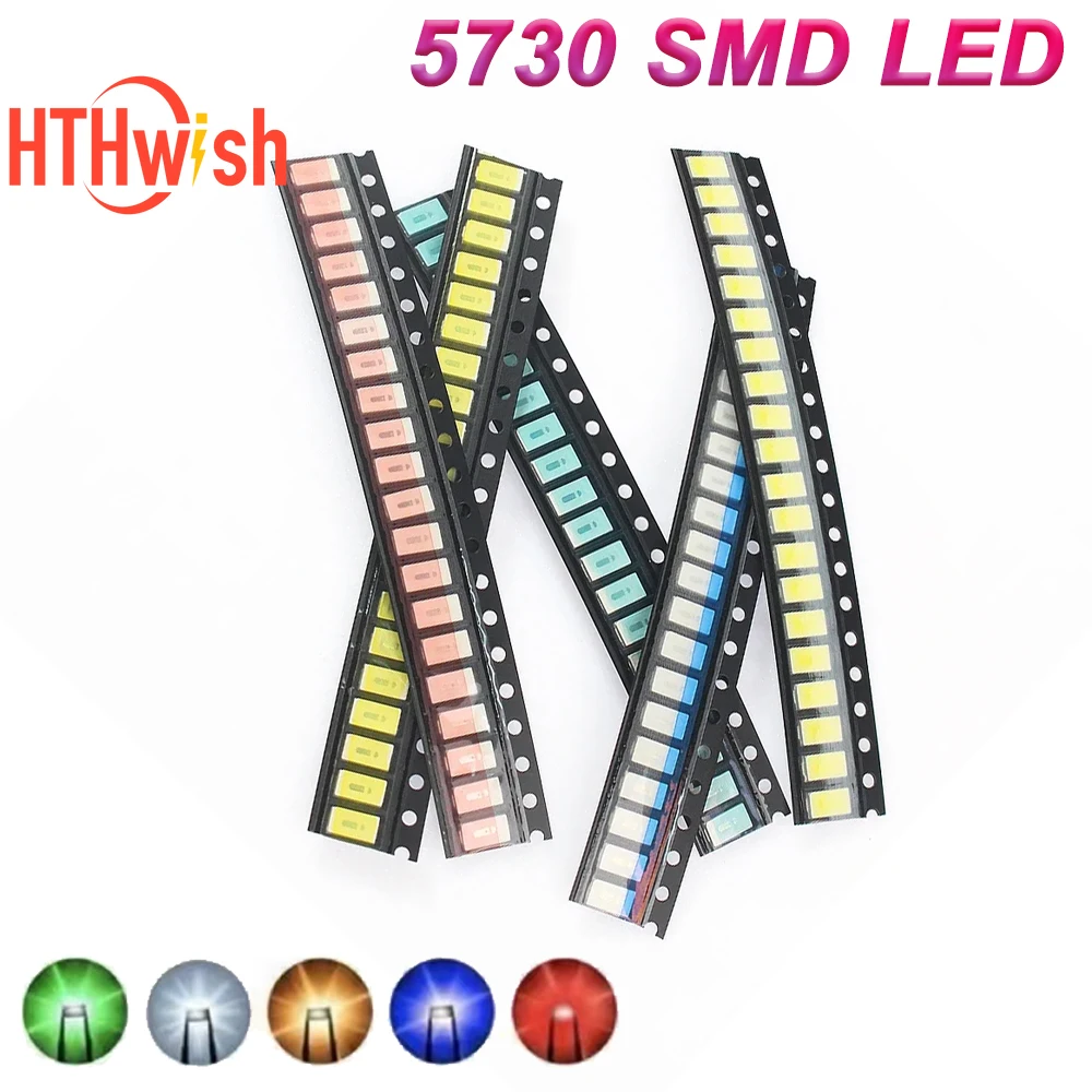 

100 шт. 5730 SMD светодиодные диоды комплект 5 цветов светодиоды бусины светоизлучающий диод красный желтый зеленый синий белый набор электроники «сделай сам»