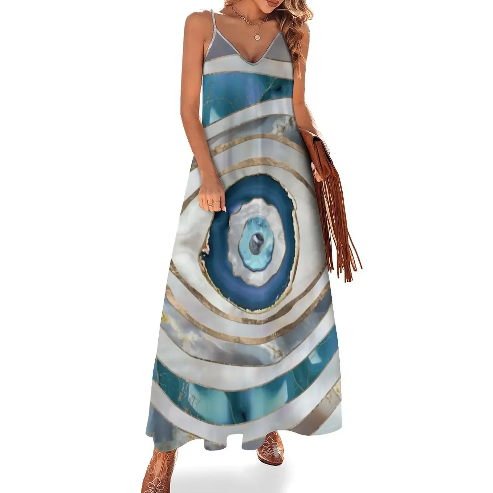 

Evil Eye Mineral textures and gold Sleeveless Dress bandage dress sexy dress for women