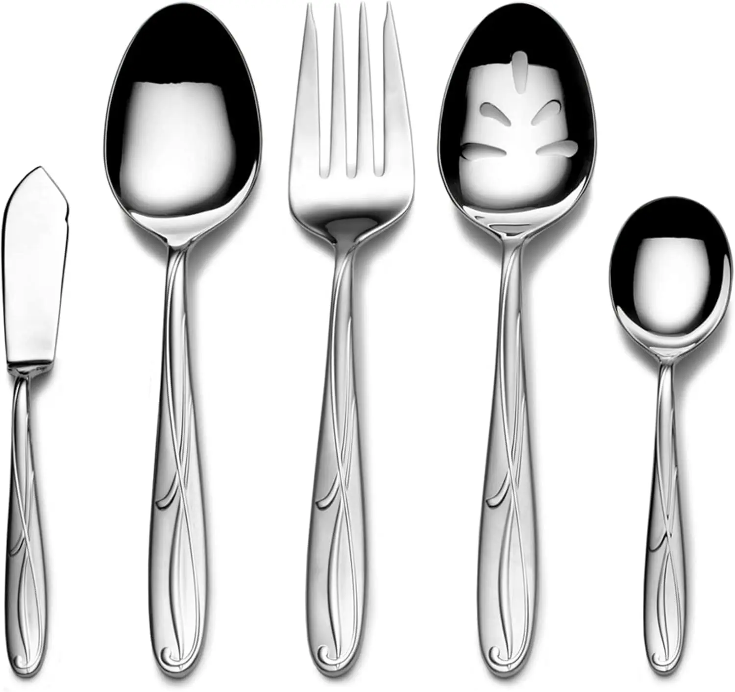 

Cocoa Blossom Flatware Service for 12, 65 Piece Set, 18/10 Stainless Steel, Silverware Set with Serving Utensils