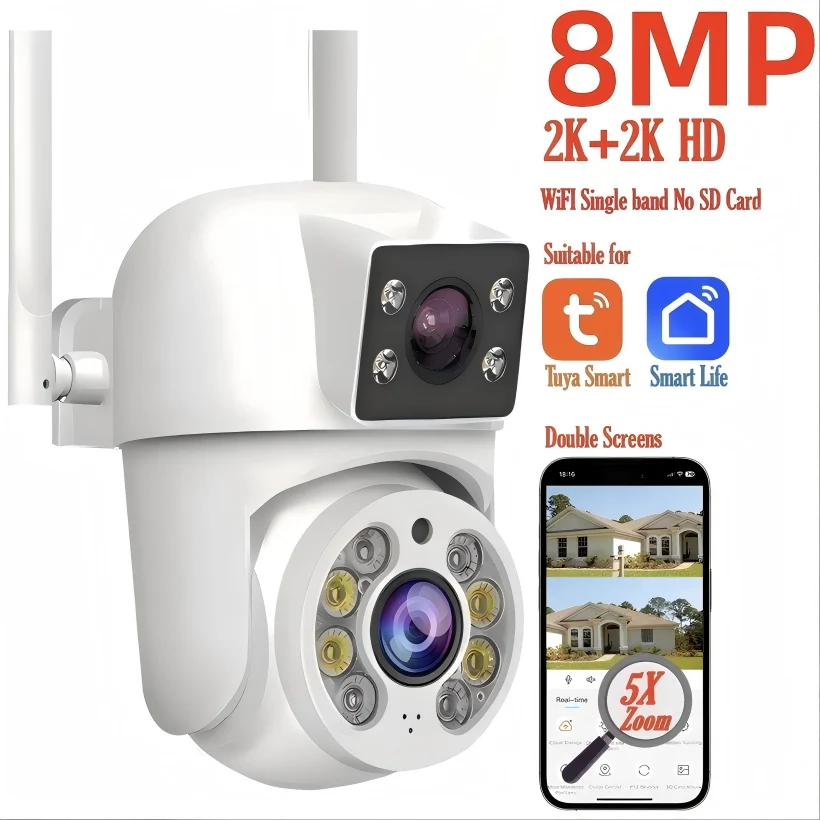 Tuya 8MP WIFI IP Camera PTZ Dual Lens Dual Screen Manual Detection Full Color Night Vision Outdoor Security Surveillance Camera