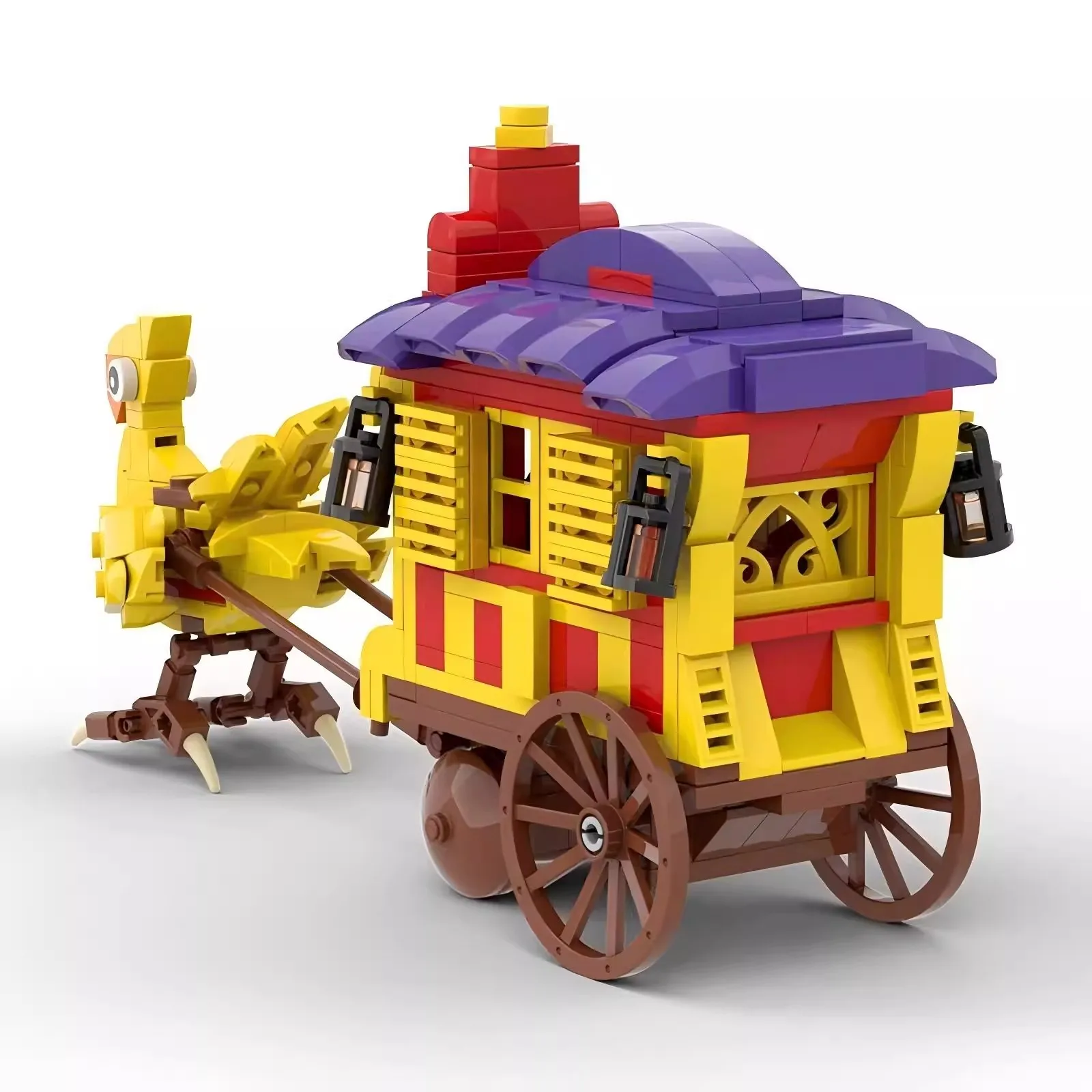 ตัวต่อการ์ตูนสัตว์ ชุดตัวต่อ MOC ซีรีส์เกมยอดฮิต นกช็อคโคบอยด์และรถม้า ของเล่นประกอบสำหรับเด็ก ของขวัญวันเกิด