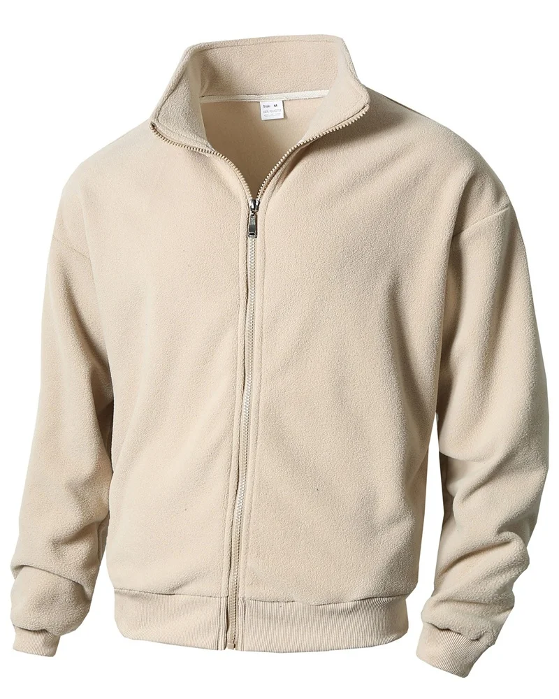 autumn winter New Men's pure color Casual turn-down collar Zipper Cardigan Fleece Coat  Men Trendy slim Zip Outerwear Tops