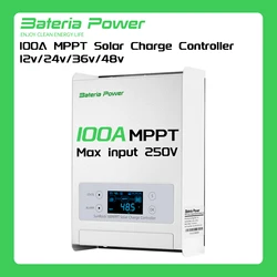 Bateria Power 100A 12/24/36/48V MPPT Solar Charge Controller, 99.5% MPPT Efficiency Solar Panel Charge Regulator （SunRock 100）