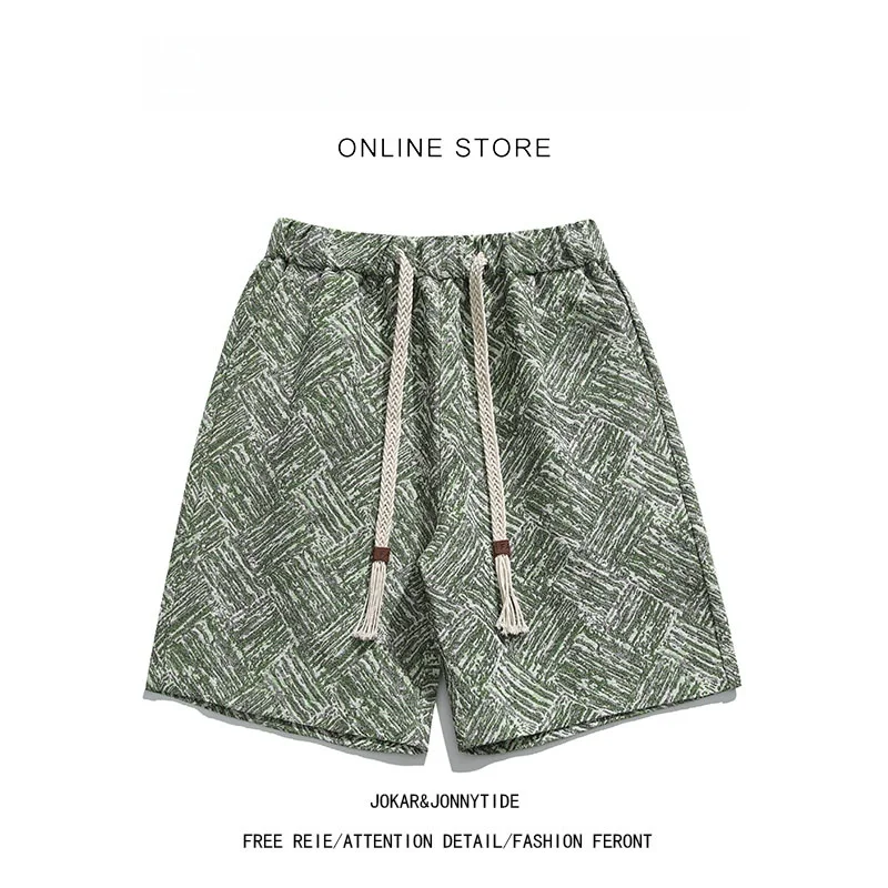 

JOKARJONNY American Retro Casual orts Men's Summer Loose Beach Five-Quarter Pants Youth Faion Straight Leg No-Wrinkle