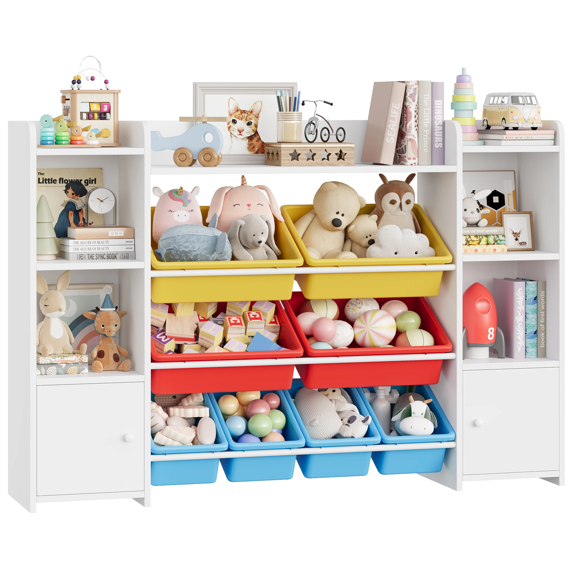 Getone speelgoedopbergkast Kinderboekenkast Speelgoedorganizer Kinderopberger met 8 verwijderbare dozen en opbergplanken voor woonkamer Speelkamer Slaapkamer 138,8 x 29,6 x 94,3 cm - afbeelding 1