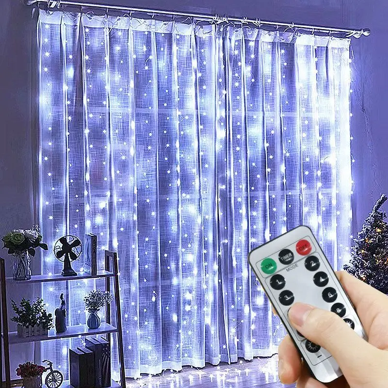 8 Mode LED Curtain String Lights  USB with Remote Fairy Holiday Garland Lamp for Christmas Party Wedding Room Garden Decoration