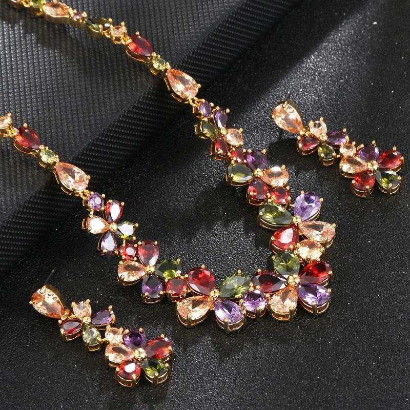 WEIMANJINGDIAN Brand Colorful Cubic Zirconia Necklace Earring Wedding Jewelry Set for Brides Mom\'s Gifts Christmas Party Wear