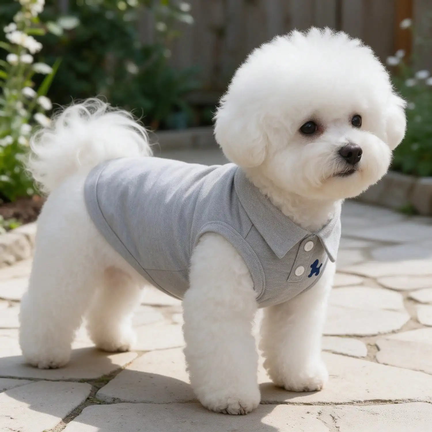1 Stück graue, ärmellose Polo-Weste für Haustiere, besticktes Hundeshirt für kleine Welpen. – Detail 7