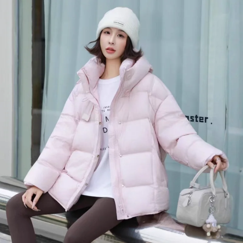 여성용 푹신한 퍼퍼 후드 다운 재킷 2025 겨울 신상 두꺼운 방한 따뜻한 코트 트렌디