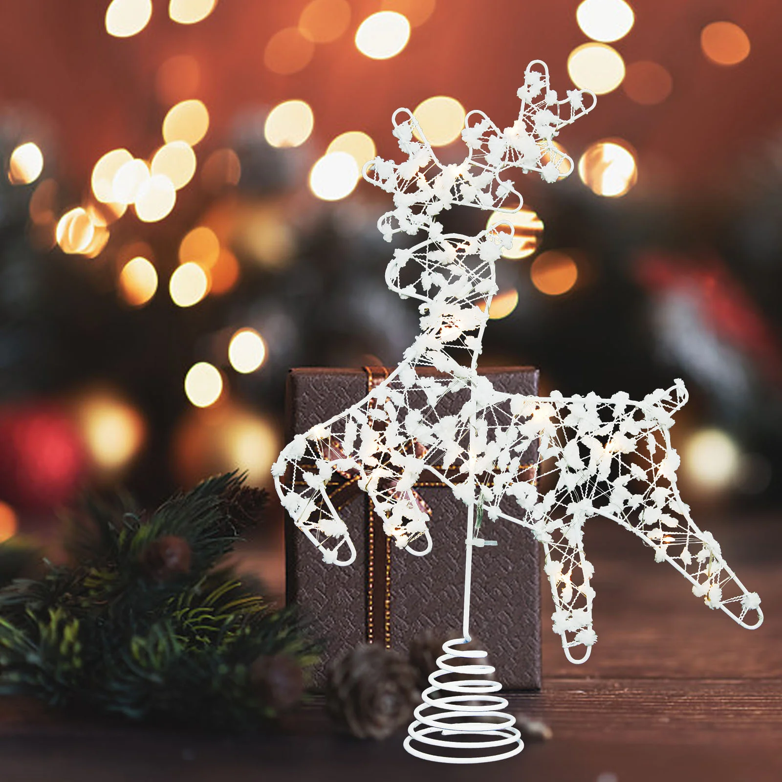 

Wrought Iron LED Lights Glowing Christmas Decorations Tree Top Star Elk Topper Xmas Treetop