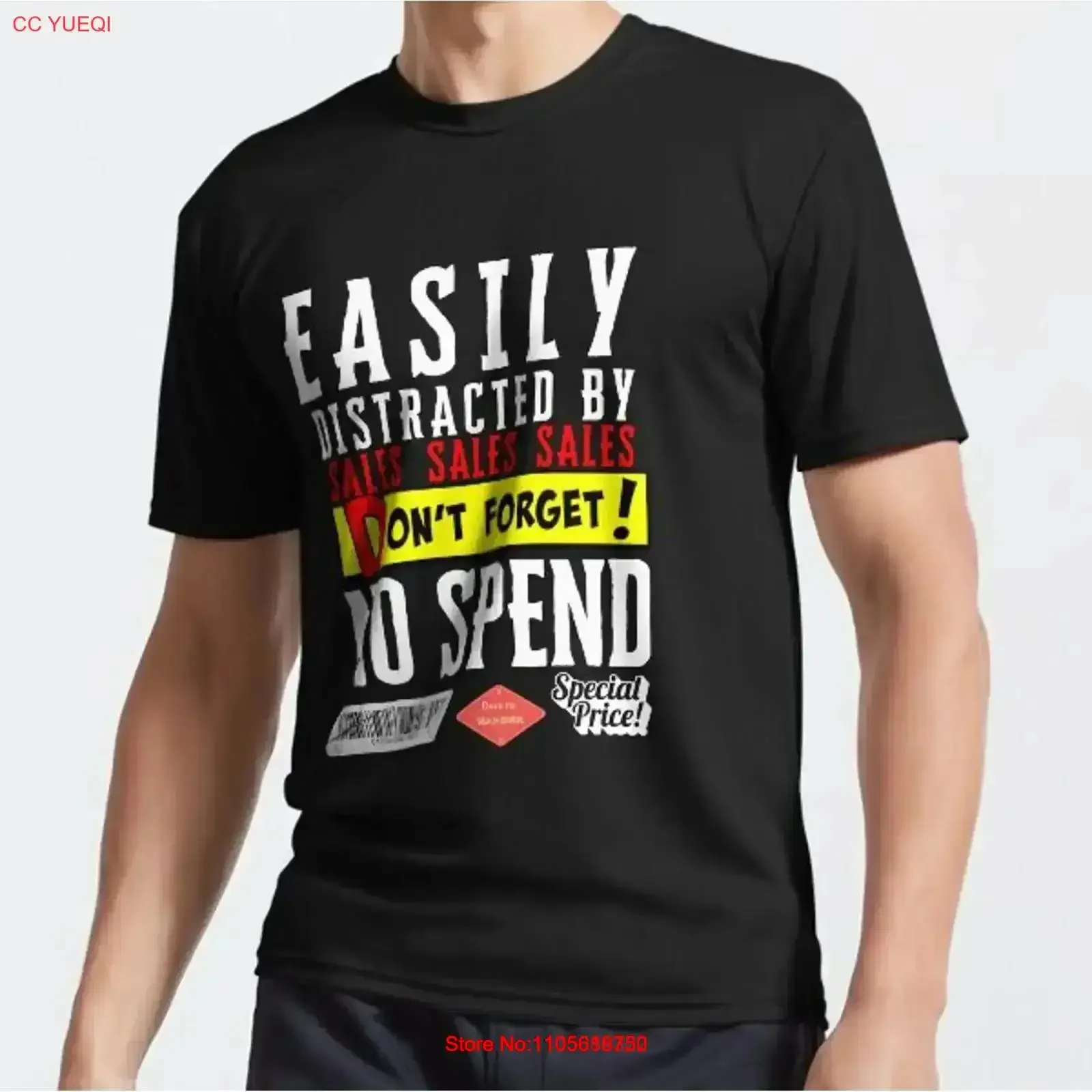 No Spend Easily Distracted by Sales Funny Active T Shirt vintage Washed Slightly Stretched Breathable Casual homme vintage Soft