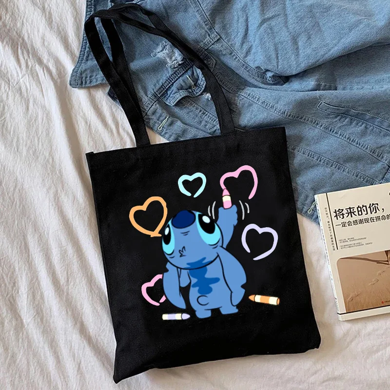 Y2k 90s Disney Stitch Tote Bag Canvas Shoulder Bag Eco Hip Hop Lilo and Stitch Shopping Bag Women Tote Shopper Bag Female