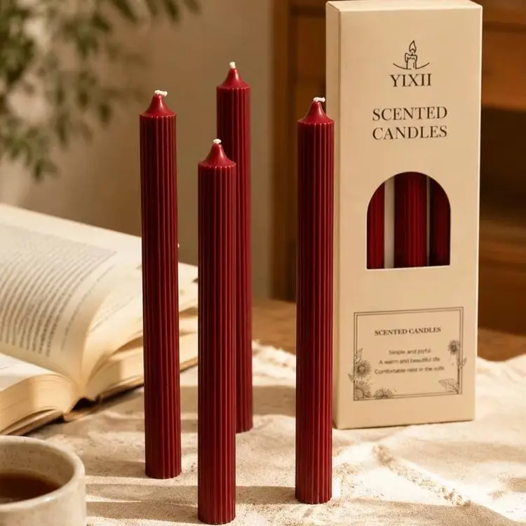 4pcs Wine Red Long Stick Aromatherapy Candles, No Black Smoke, Can Burn for 5 Hours, Made of Soy Wax, Home Decoration Candle