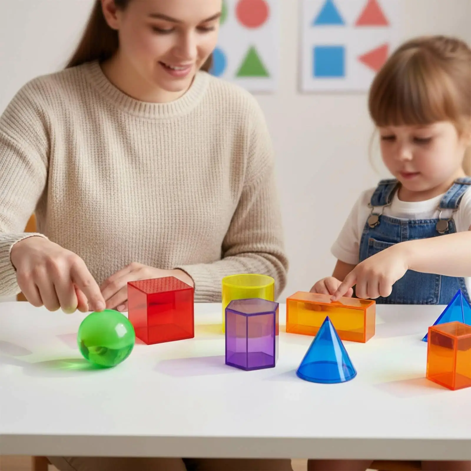 Puzzle 3D Geometry Shape Blocks Removable Lid Visual Plastic Manipulative Set for Educational Classroom Use