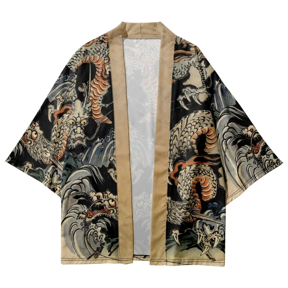 Kimono samurái tradicional para hombre y mujer, camisa Yukata con estampado de dragón de Anime japonés, Cosplay Haori, cárdigan femenino, bata de