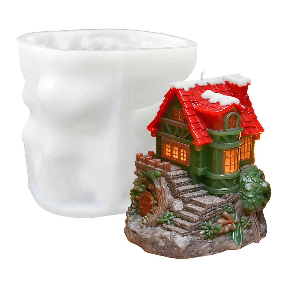 

Christmas House Silicone Candle Molds DIY Xmas Decor Santa Claus' Country Houses Plaster Resin Mould Ornament Soap Candle Mold