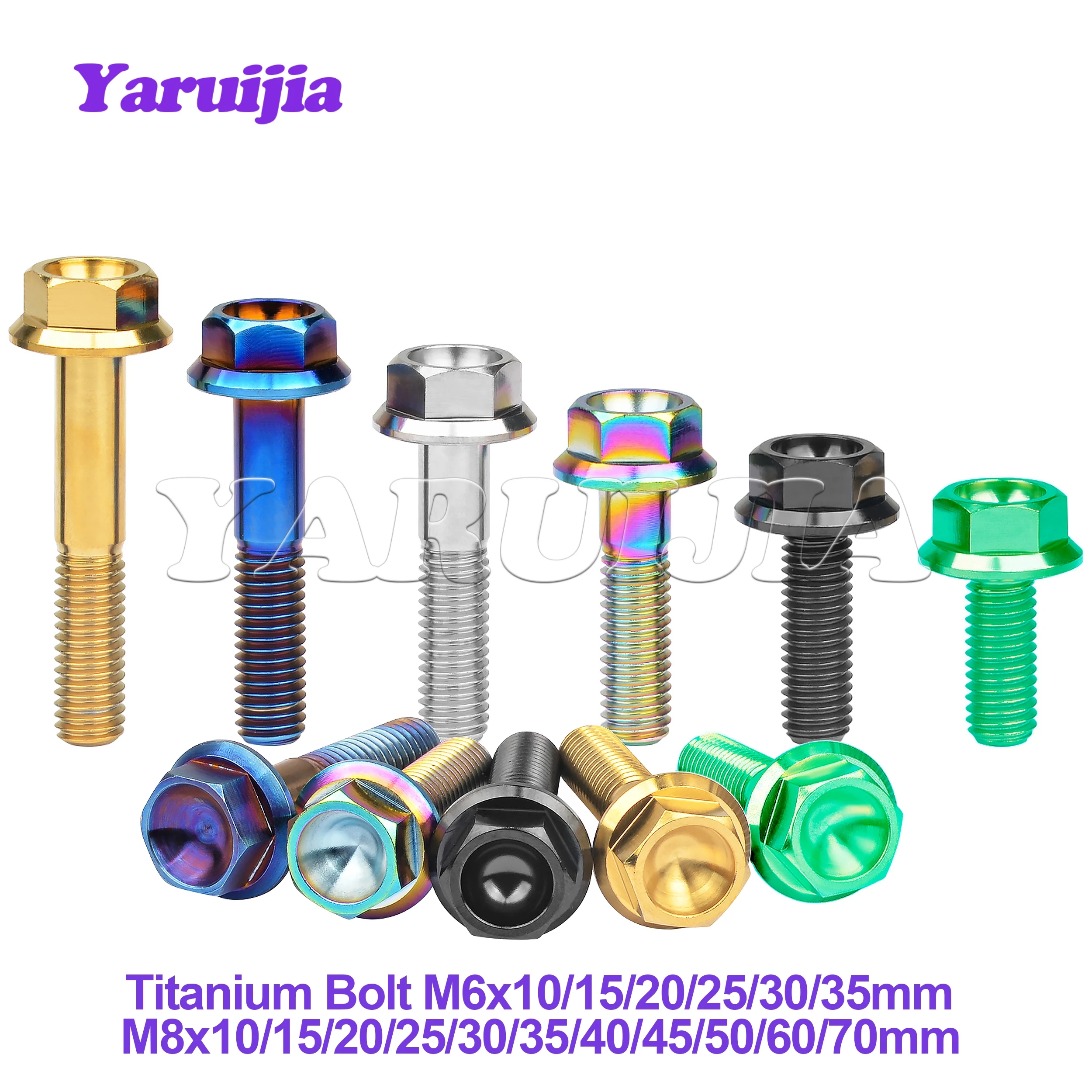 Yaruijia Titanium Bolts M6/M8x10/15/20/25/30/35/40/45/50/60/70mm DIN6921 Hexagon Flange Head Screws for Bicycle Motorcycle