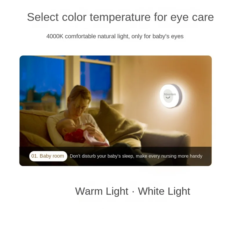 LED Touch Sensor Night Lights 3 Modes Magnetic Base Wall Light USB Rechargeable Round Portable Dimming Soft Light-AT64
