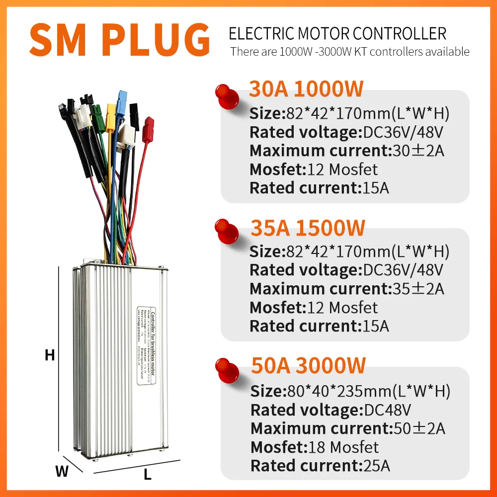 KT Ebike 30A 35A 50A 1000W 1500W 3000W Controller and Display 36V/48V LCD5 LCD7C LCD8H Electric Bicycle Bike Display Controller