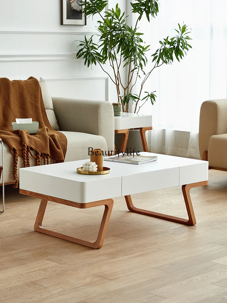 Table basse rectangulaire en chêne blanc, rangement, texture, moderne, simple, originale