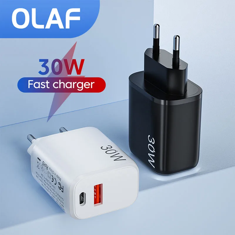 

30W PD USB Type C Charger QC 3.0 Fast Charge PD Charger Adapter For iPhone 14 13 12 Pro Max Mini iPad Dual USB Ports Charger