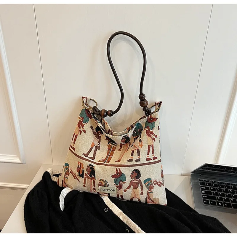 High Capacity Canvas Buckle Egyptian Pattern Printed Shoulder Bag Casual Tote Crossbody Bag 2024 Hot Sale Bags for Women