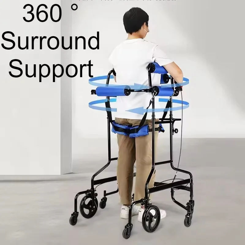 Adjustable Standing Gait Trainer Walker 1-2m Stroke Height Rollator for Elderly & Disabled for Rehabilitation Therapy Supplies