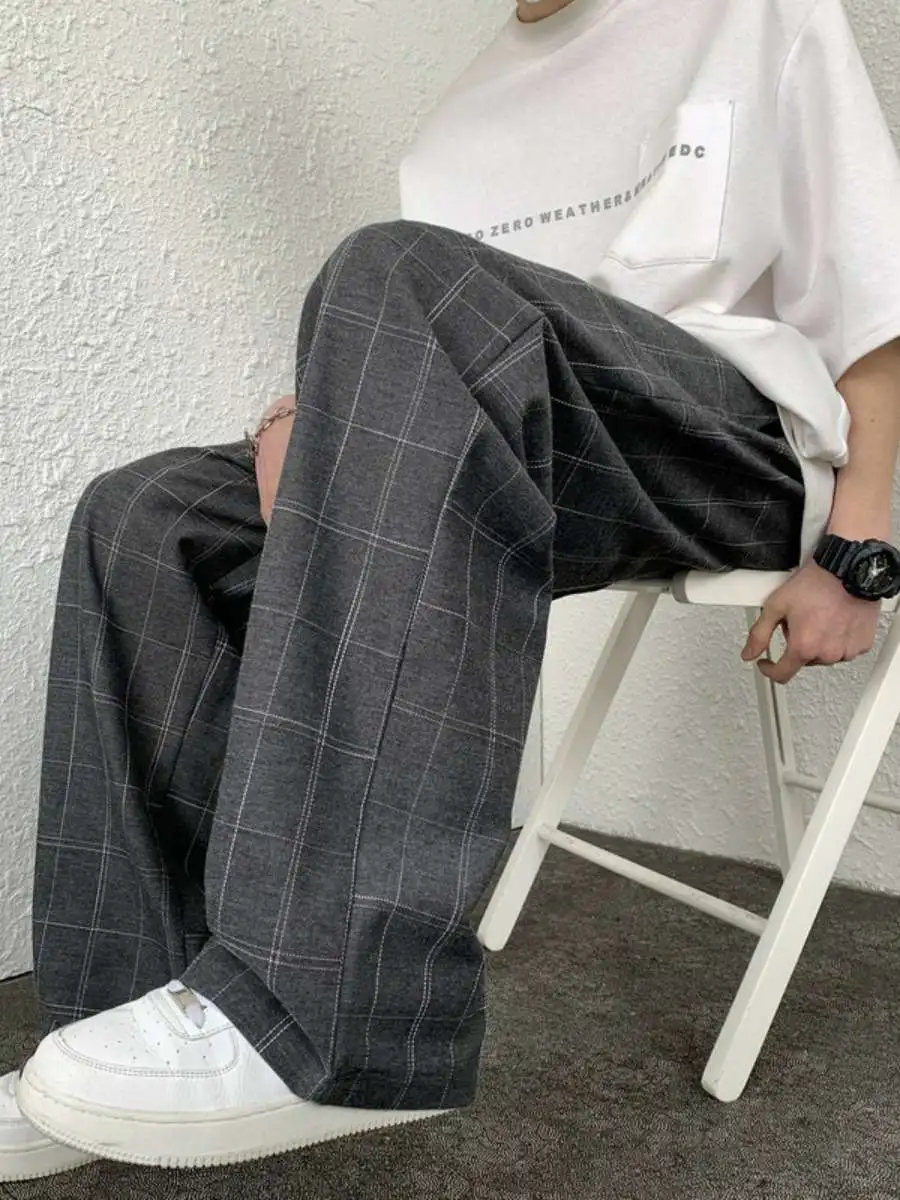 

Trendy Breathable Loose Men's Summer Casual Pants Wide Leg Long Trousers Hong Kong Sle Cotton Linen Material Lightweight