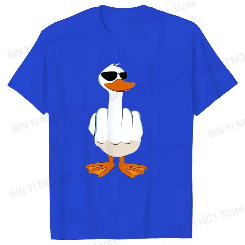 Duck Pattern Men's and Women's Fun Animal Print T-shirt Summer Street Style Unisex Round Neck Short Sleeved Top