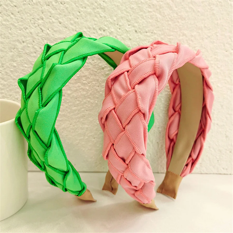 

Korean solid color cotton braided women's headband wide frame makeup hairband fashionable sweet college style hair accessories