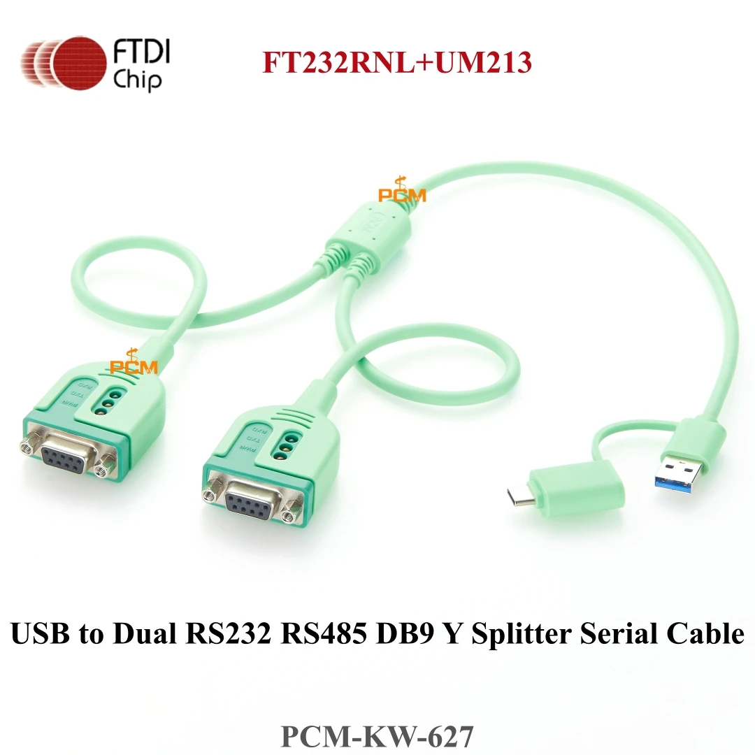 USB A USB C to dual RS232 RS485 DB9 Female Connector Jack Socket Y-splitter Shielded Cable with FTDI FT232RNL+UM213 chipset