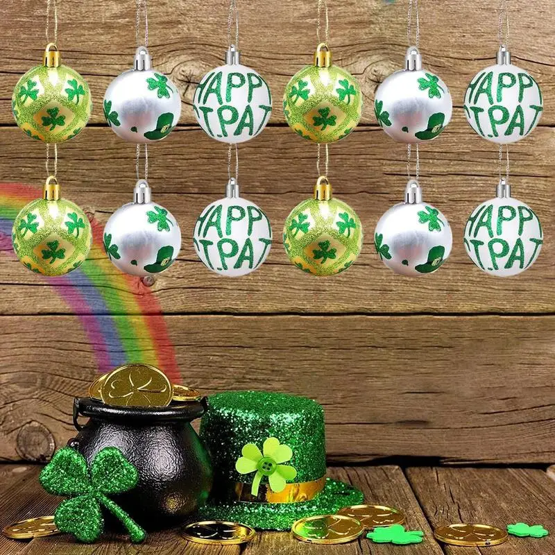 Shamrock Balls St Patrick Ornament Ball Set Of 12 St. Patrick's Day Tree Ornaments St. Patrick's Day Decorations Irish Lucky