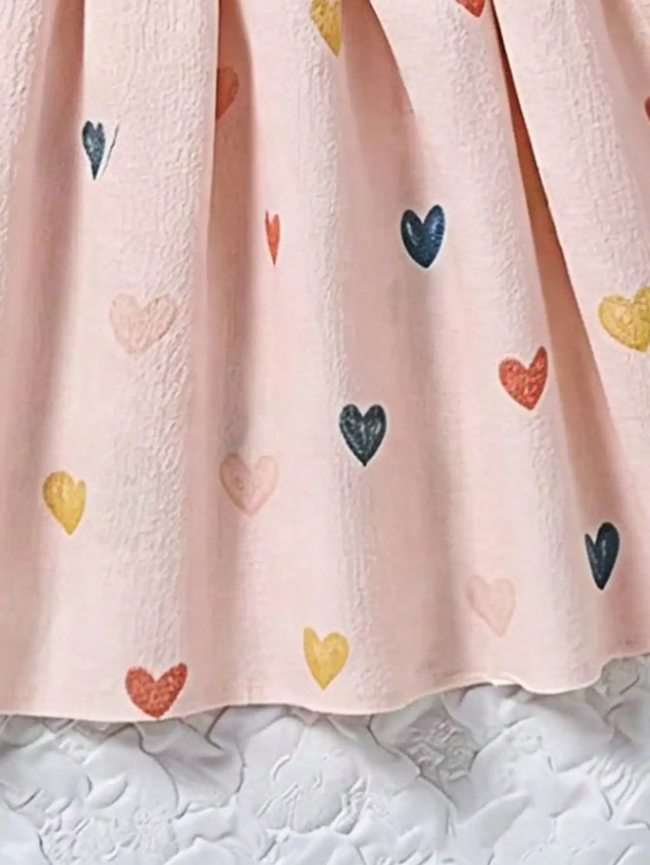 Kinderkleid mit Rüschen, Rundhalsausschnitt, Ärmellos, Herz-Print und Schmetterlingsschleife, Langes, Lockeres Kleid für Mädchen – Detail 7