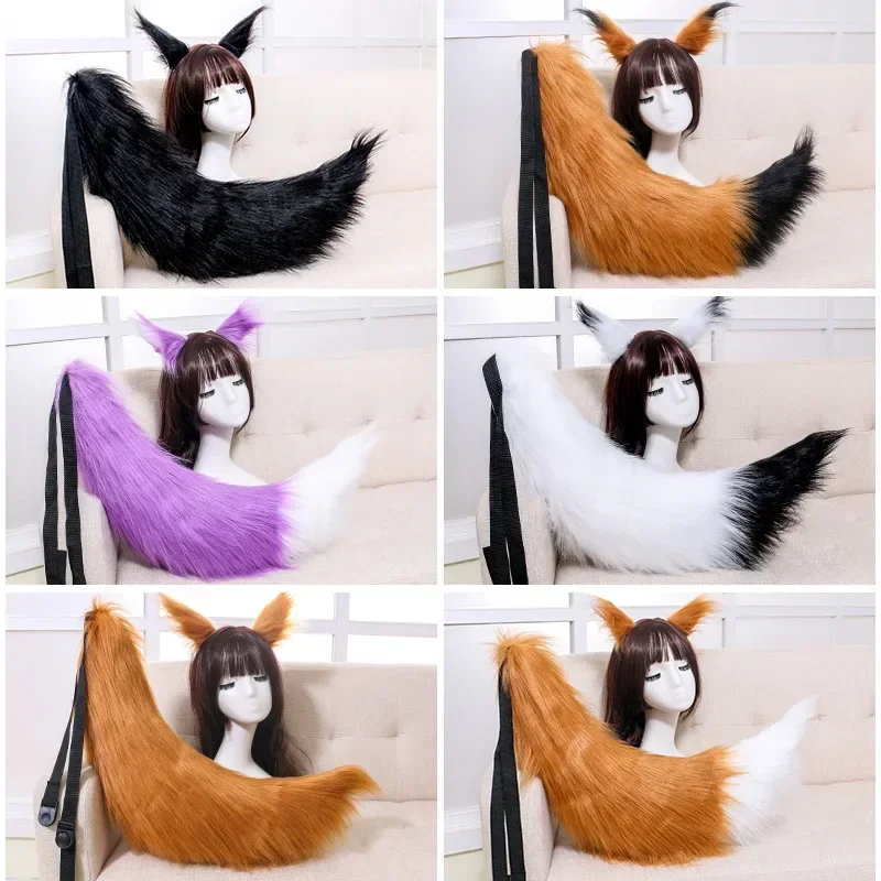 Animal Fox Ear Long Tail Furry Headband Prop Party Fancy Dress Lovely Lolita Anime Cosplay Costume Halloween Christmas MN3