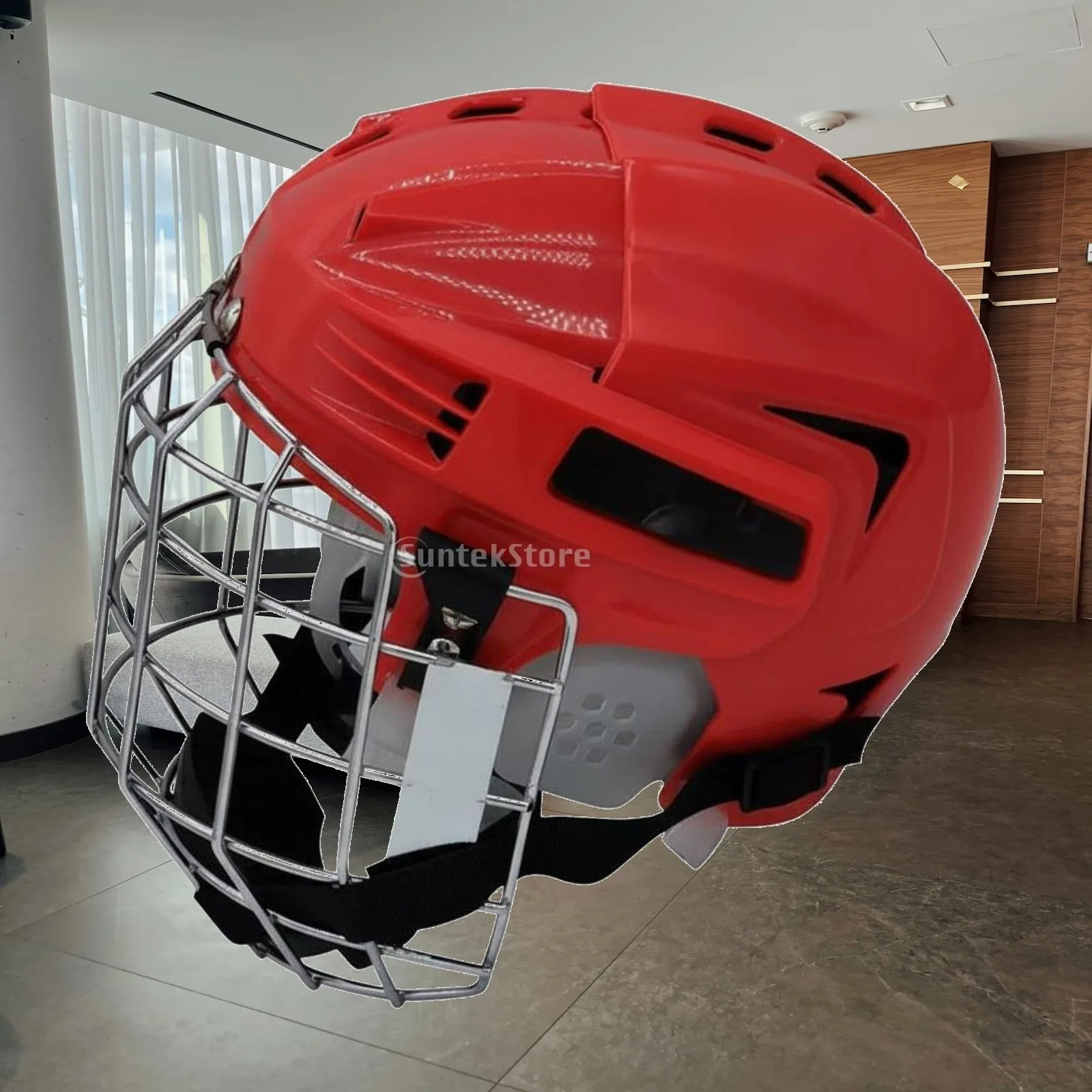Adult Youth Ice Hockey Helmet Full Cage Face Guard Built in Ear Protection Shock Absorbing Foam Liner for Competitive Play