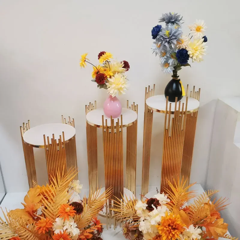 3-teiliges Set aus goldenen Metallzylinderständern, vertikaler Rohrsockel für Bodendekoration bei Hochzeiten, Partys, Dessert- und Blumendekorationen – Detail 14