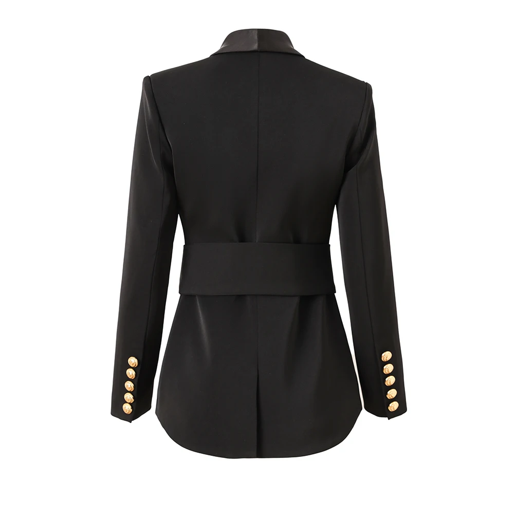 Classic Designing Shawl Collar Black & White Elegant High Quality Women Casual Blazer with Slash