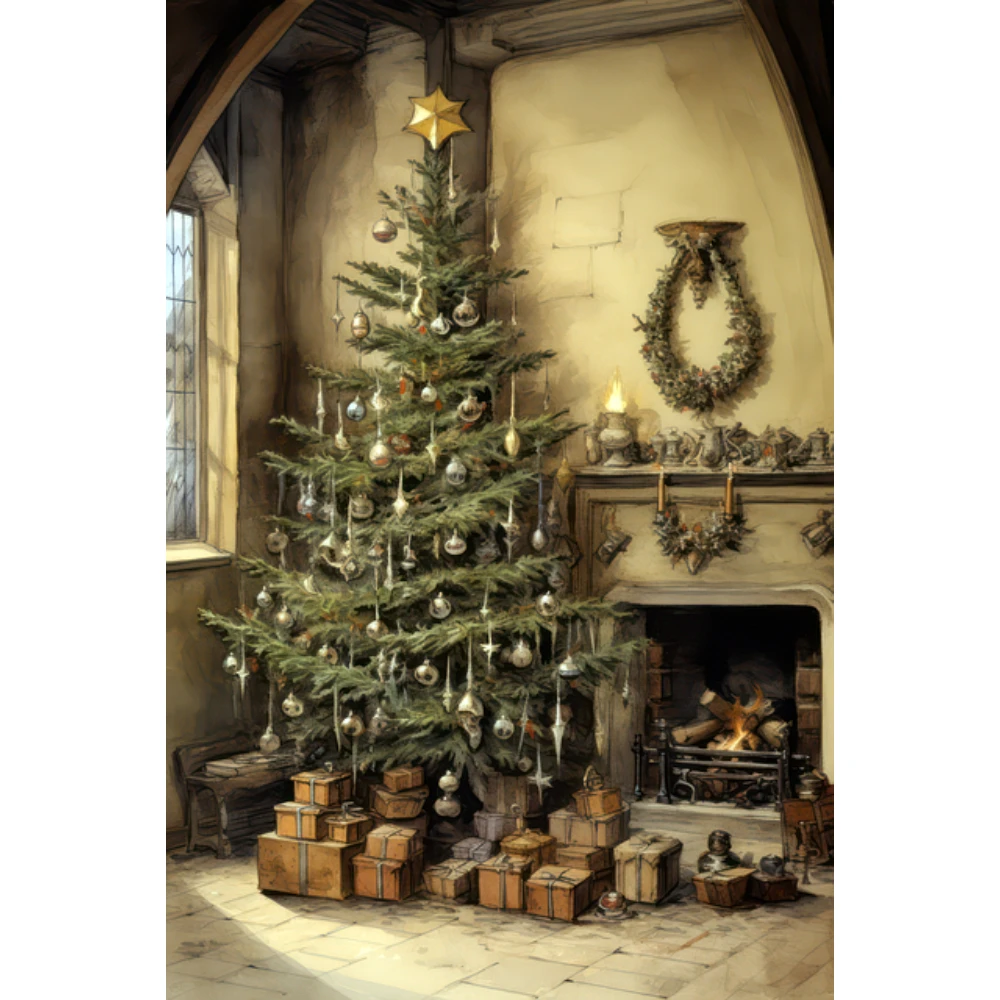 Vintage Christmas Tree Jigsaw Puzzle 500/1000/1200/2000pcs Cozy Library Fireplace Scene Holiday Decor Gift for Holiday Decor