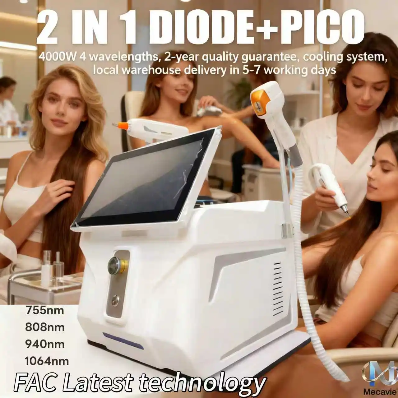 2026 آلة إزالة الشعر بالليزر 4000 واط 755 808 940 1064 نانومتر إزالة شعر الجسم مع 2 في 1 ديود الجليد التيتانيوم 4 خيارات الطول الموجي