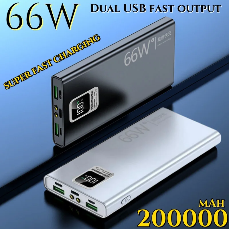 

200000mAh Power Bank 66W Super Fast Charging For iPhone Huawei Xiaomi Samsung PD 20W External Battery Charger Powerbank