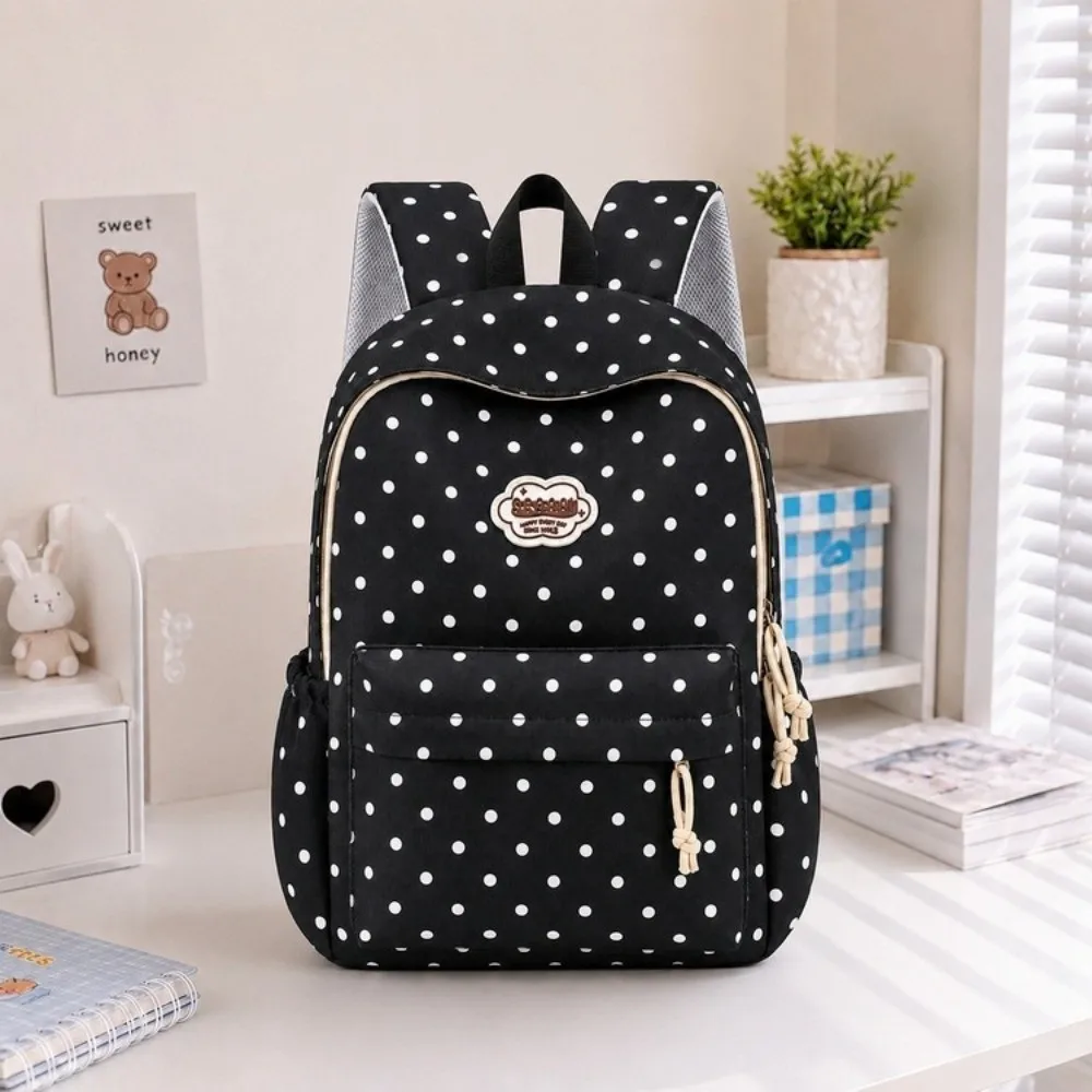 Fashion Nylon Student Backpack Lightweight Multi Pocket School Bag Large Capacity Polka Dot Commute Backpack for Students Girls